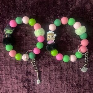 Pink and Green Beaded Keychain Set